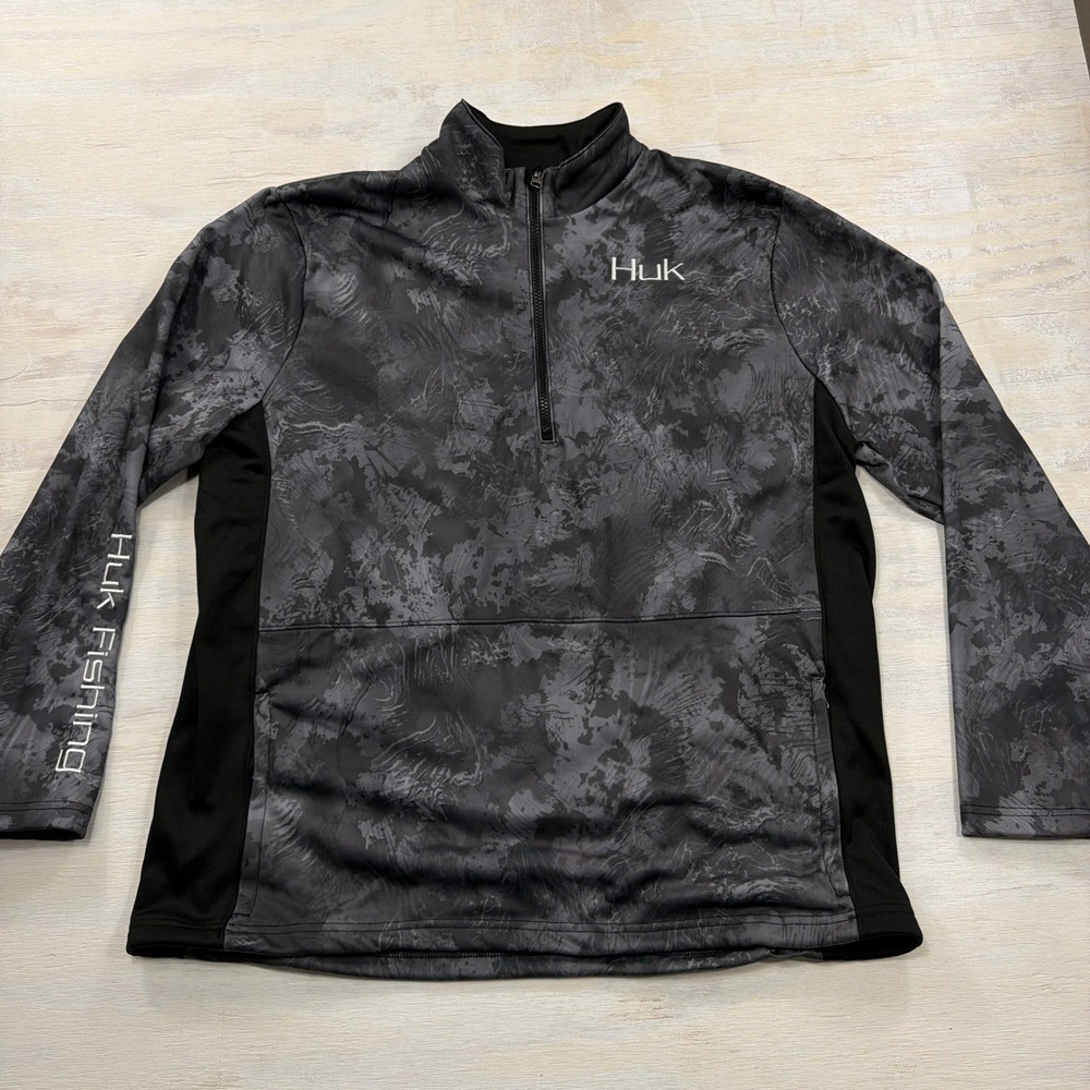 Huk Pullover Performance Fishing XL Quarter Zip Camo Grey Mens